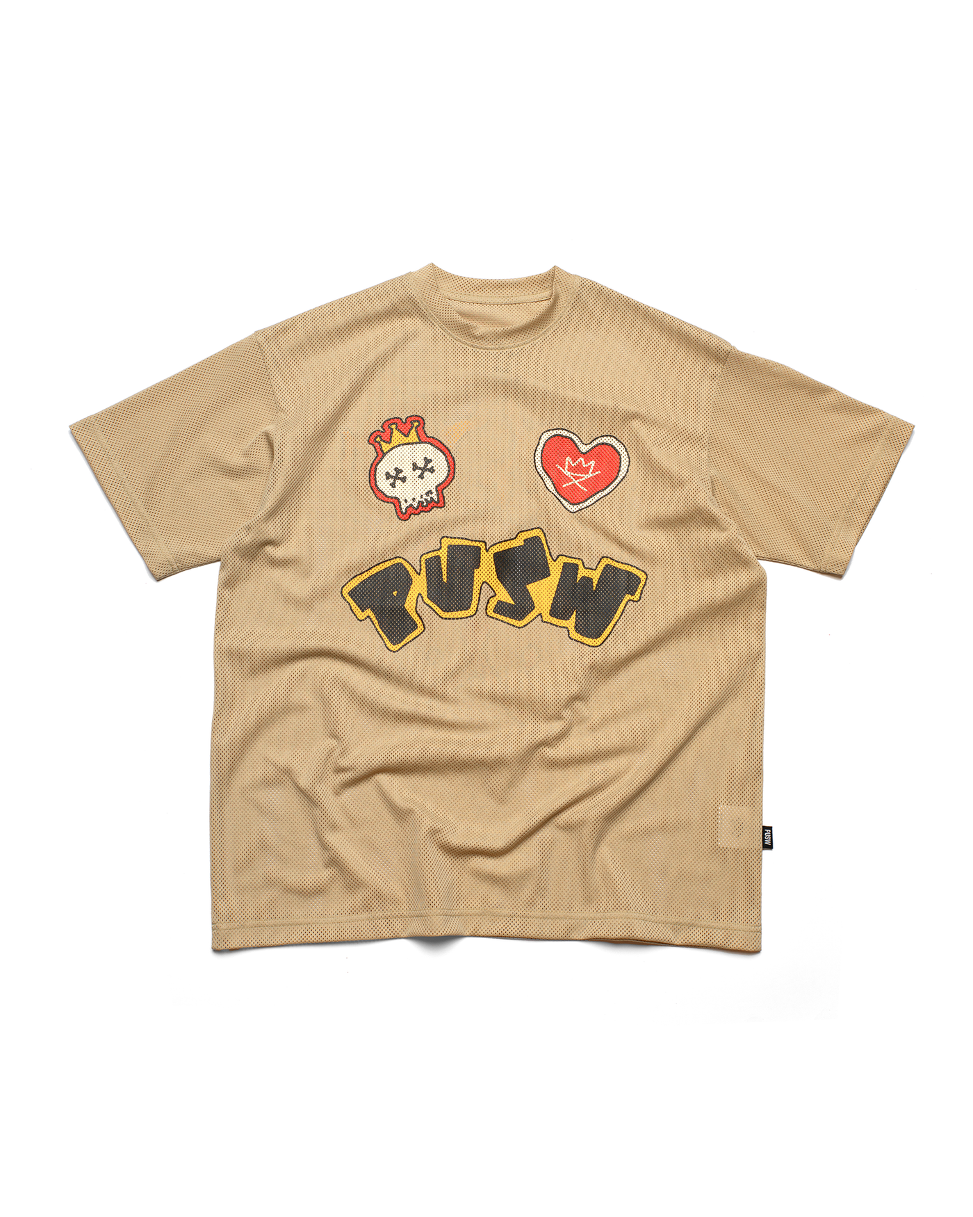 Skull Heart Mesh Tee - Mustard