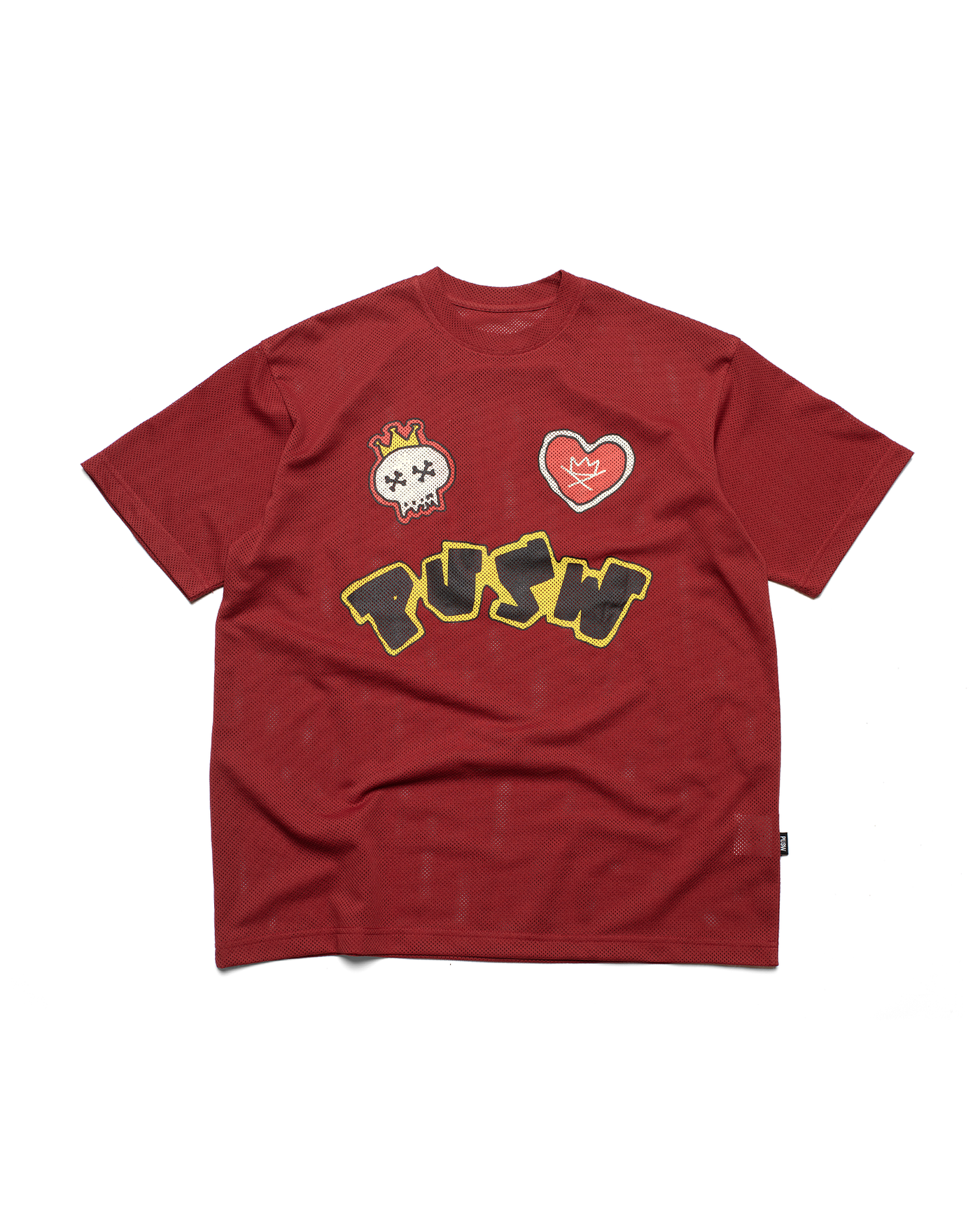 Skull Heart Mesh Tee - Burgundy